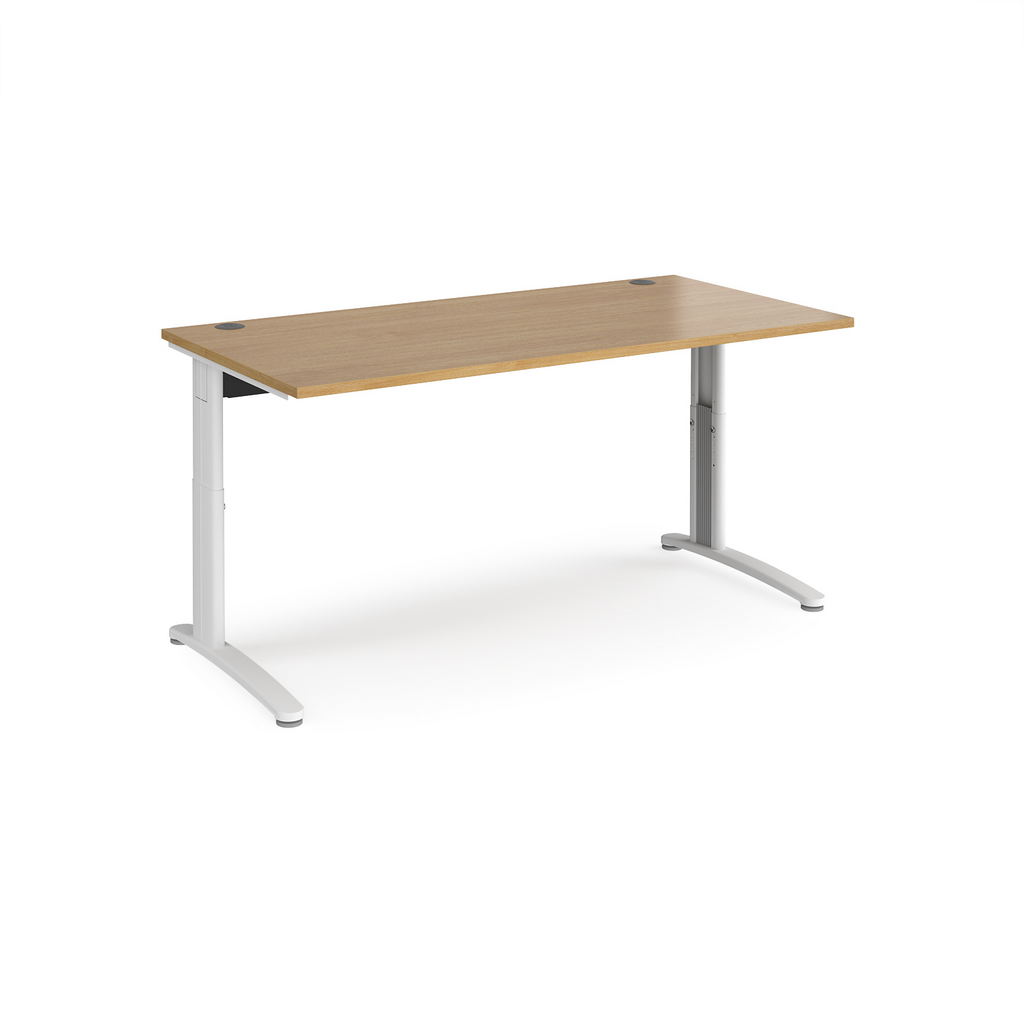 Picture of TR10 height settable straight desk 1600mm x 800mm - white frame, oak top