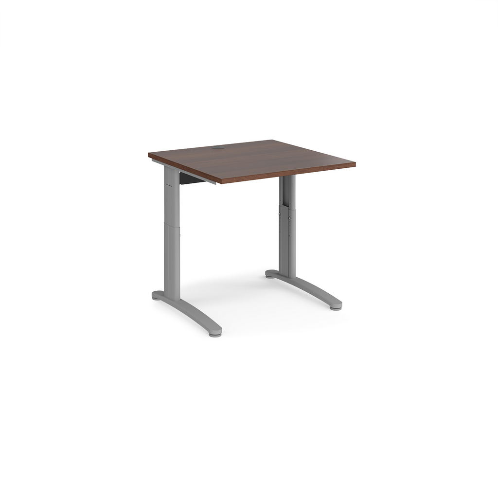 Picture of TR10 height settable straight desk 800mm x 800mm - silver frame, walnut top