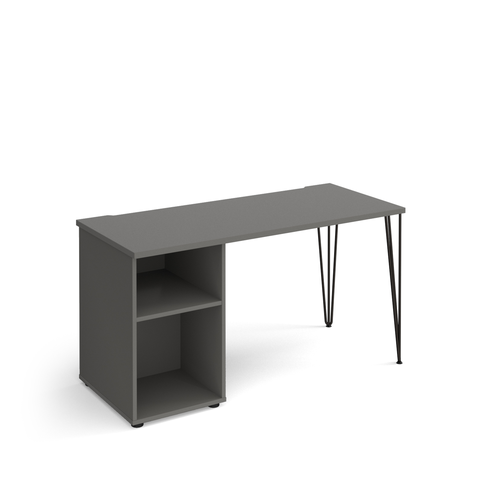 Picture of Tikal straight desk 1400mm x 600mm with hairpin leg and support pedestal - black legs, grey top