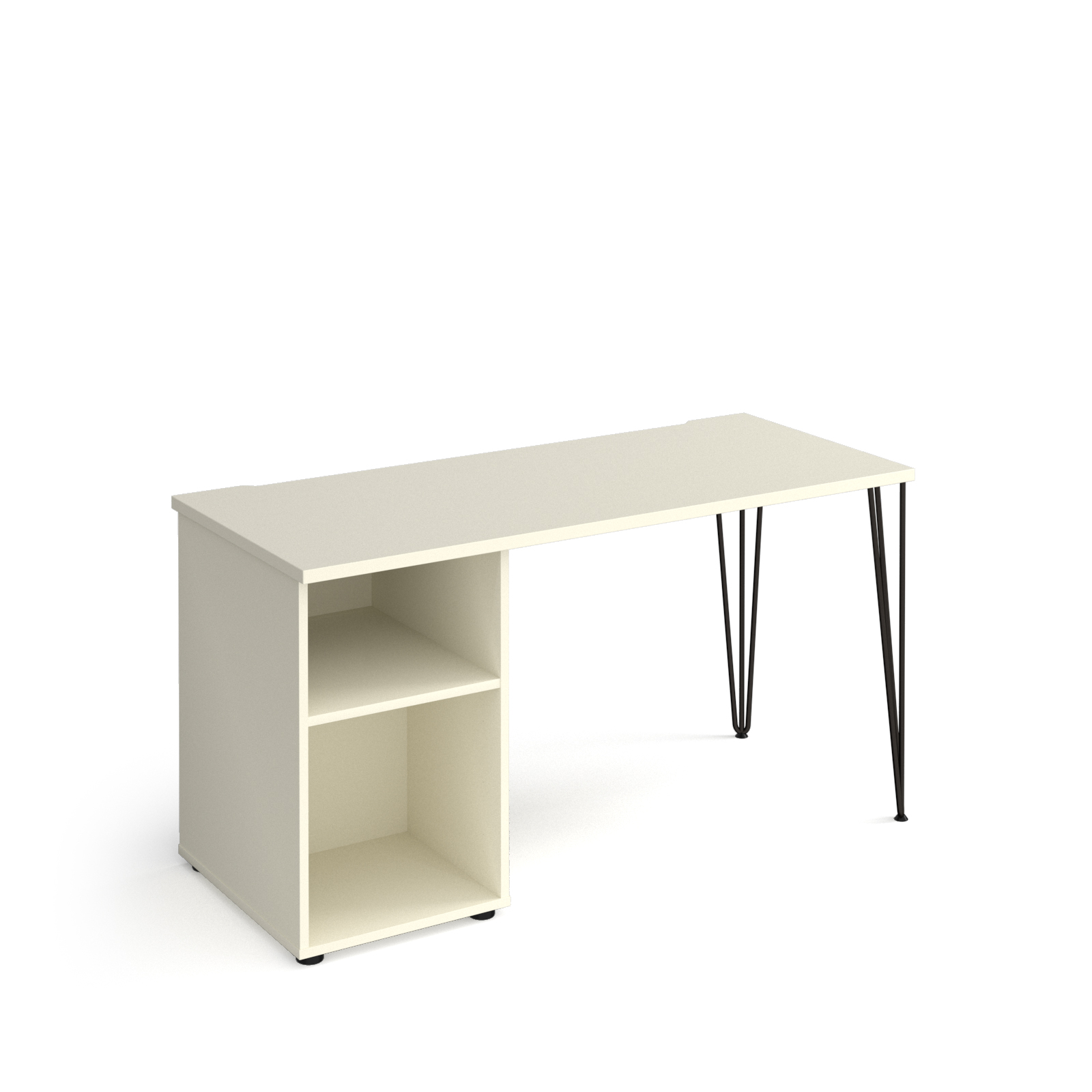 Picture of Tikal straight desk 1400mm x 600mm with hairpin leg and support pedestal - black legs, White Top