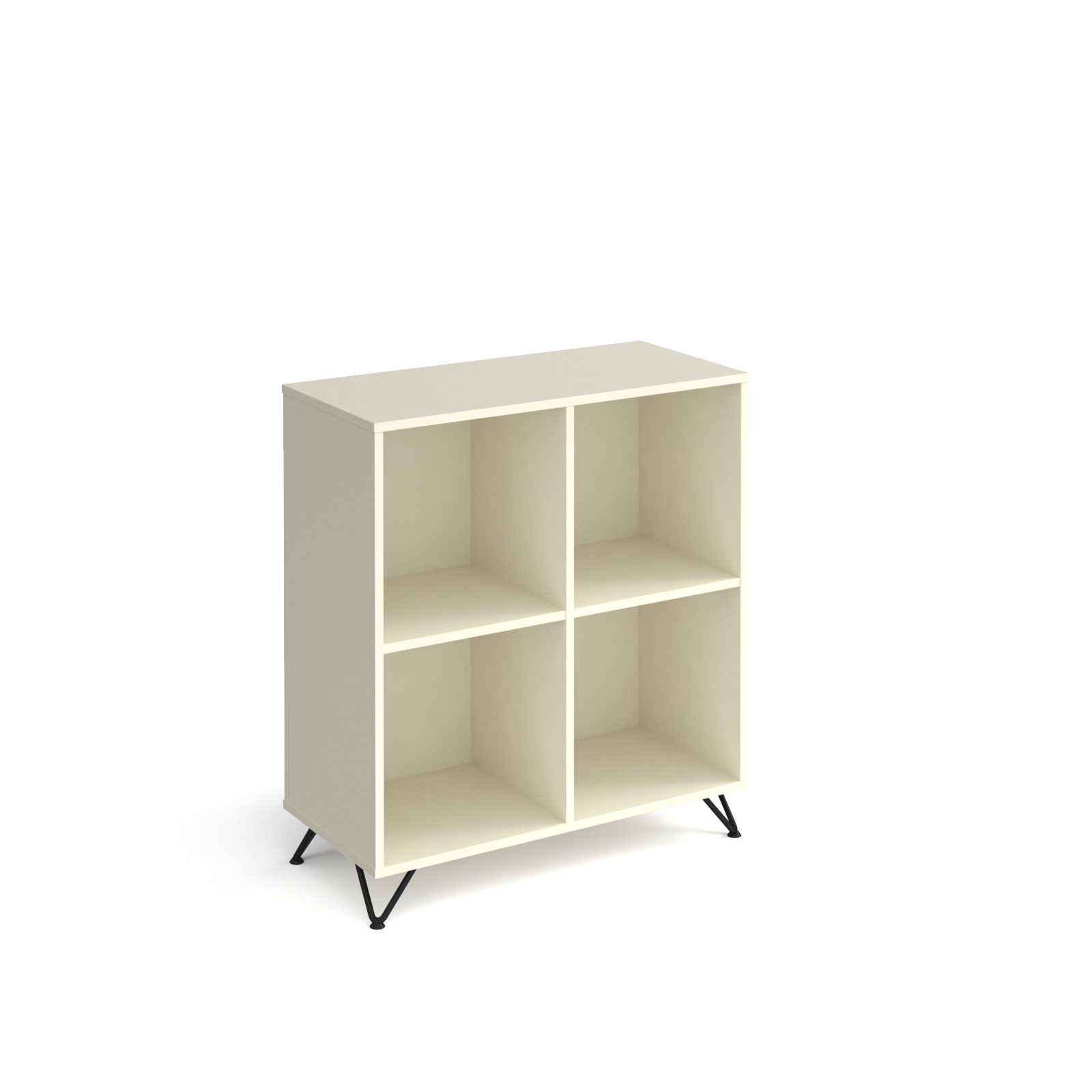 Picture of Tikal cube storage unit 950mm high with 4 open boxes and black hairpin legs - white