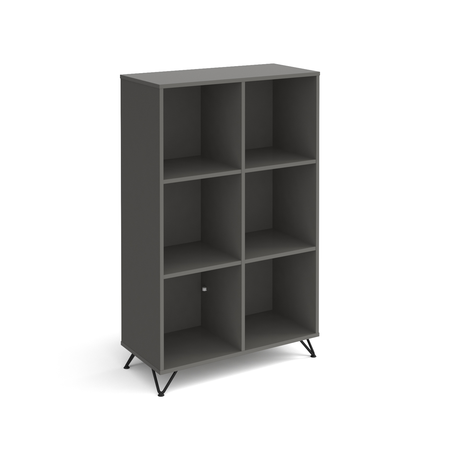 Picture of Tikal cube storage unit 1370mm high with 6 open boxes and black hairpin legs - grey