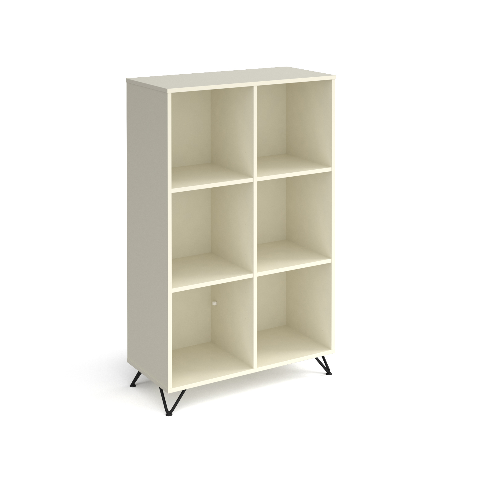 Picture of Tikal cube storage unit 1370mm high with 6 open boxes and black hairpin legs - white