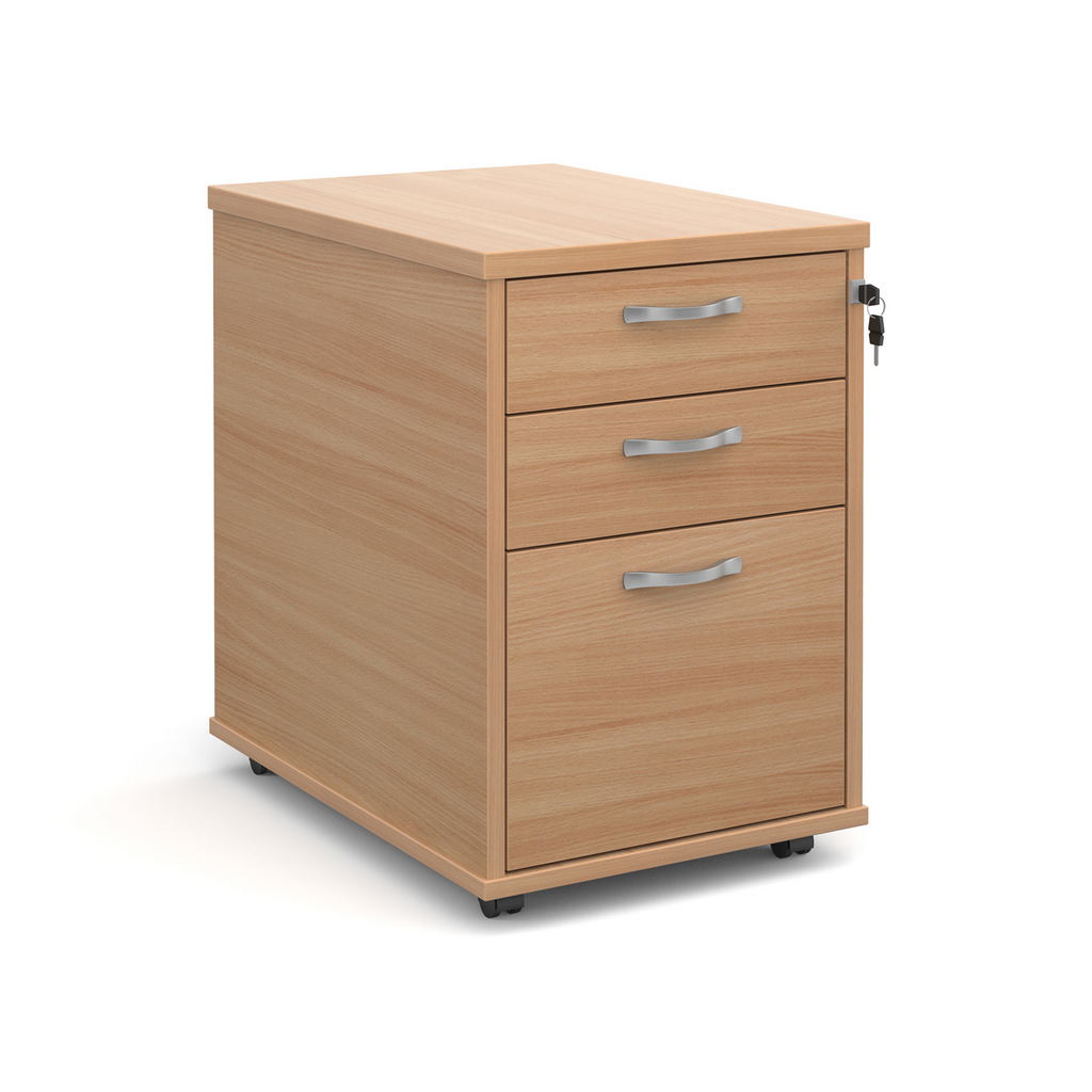 Picture of Tall mobile 3 drawer pedestal with silver handles 600mm deep - beech