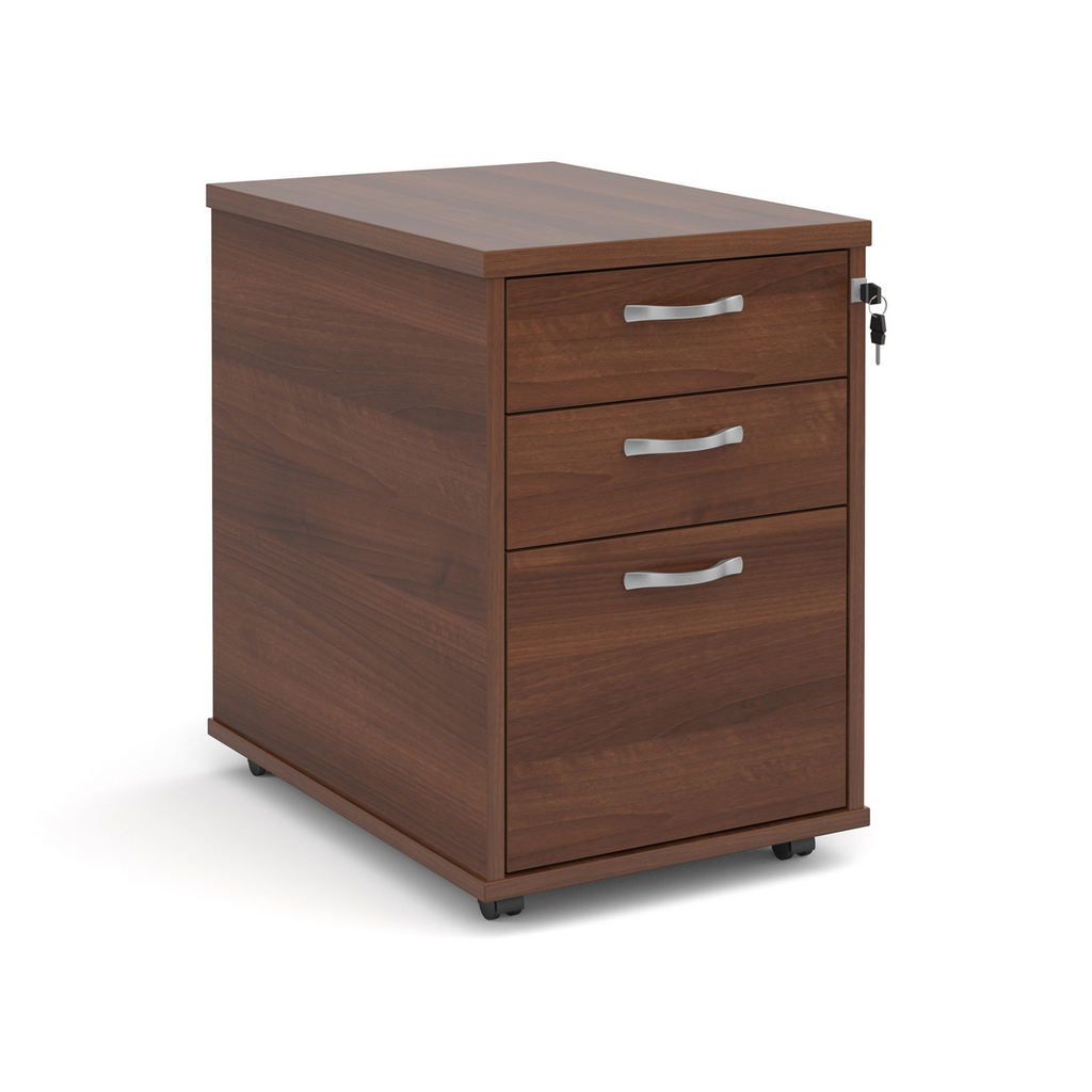 Picture of Tall mobile 3 drawer pedestal with silver handles 600mm deep - walnut
