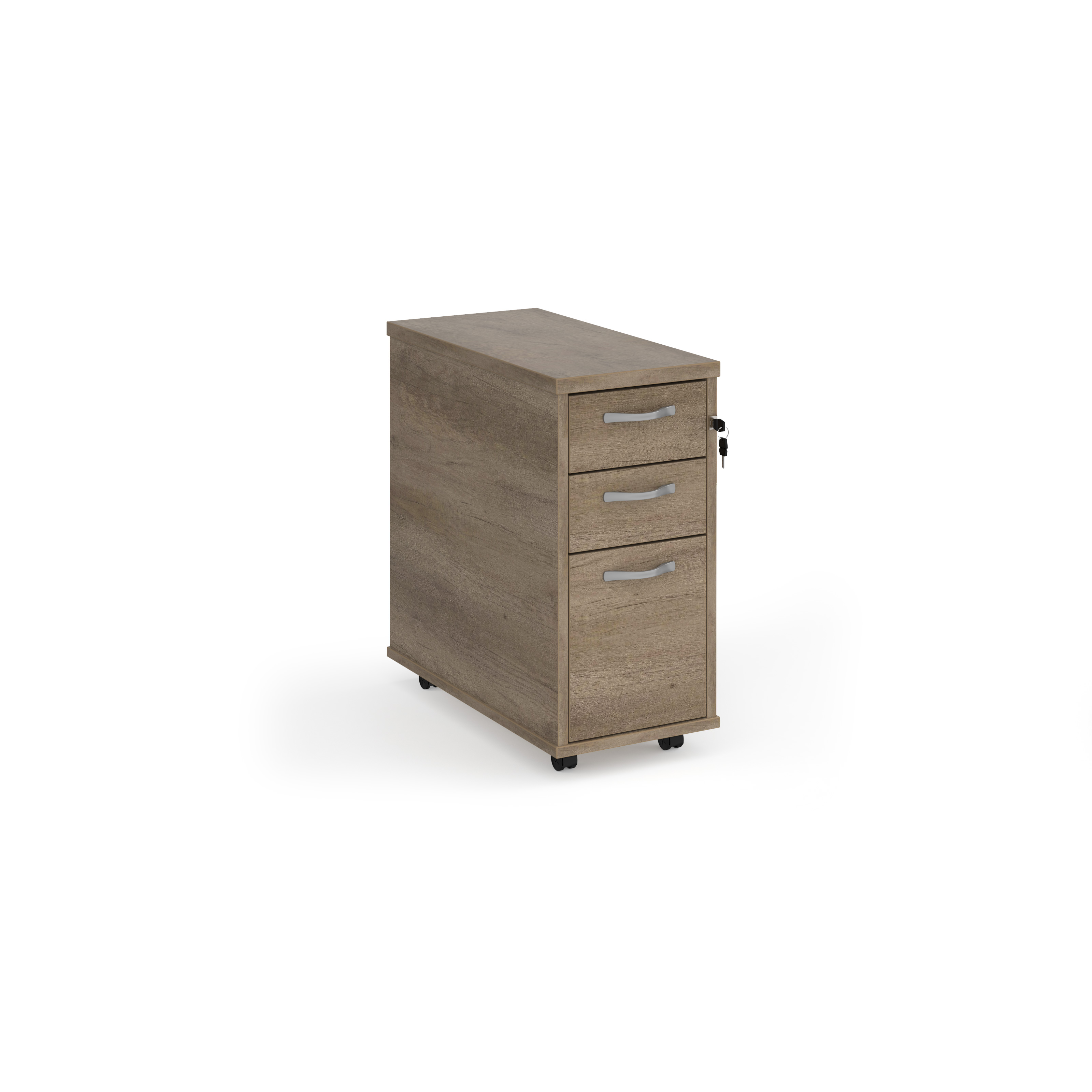 Picture of Tall slimline mobile 3 drawer pedestal with silver handles 600mm deep - Nebraska Oak