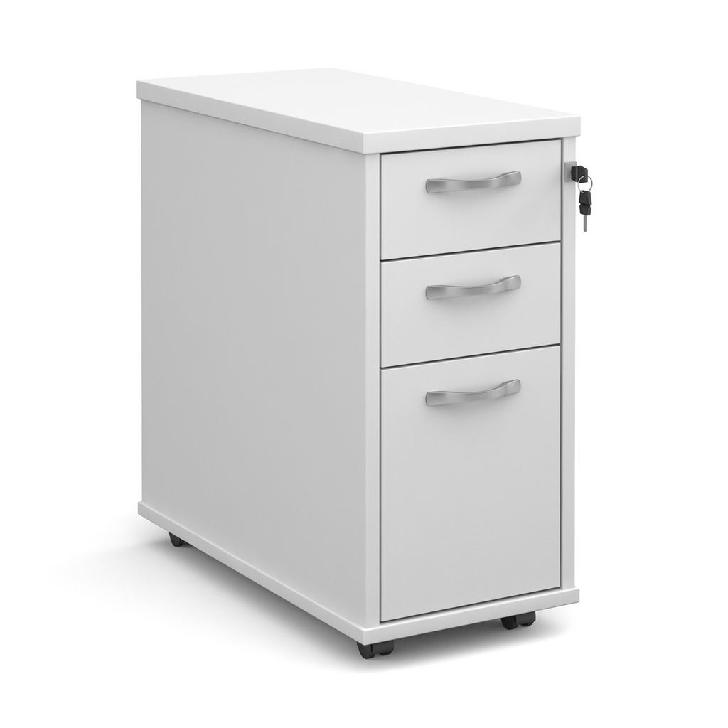 Picture of Tall slimline mobile 3 drawer pedestal with silver handles 600mm deep - white