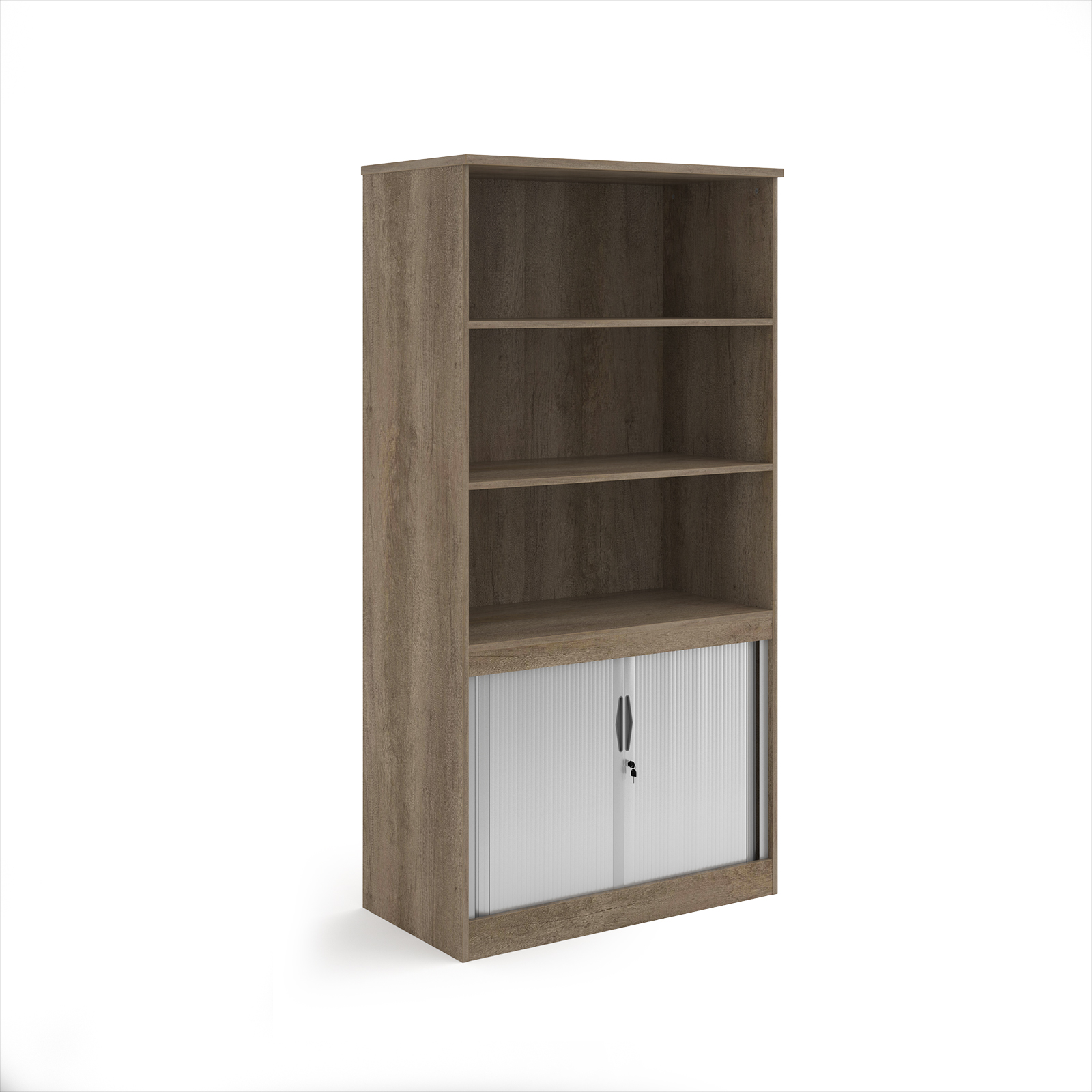 Picture of Systems combination unit with tambour doors and open top 2000mm high with 2 shelves - Nebraska Oak