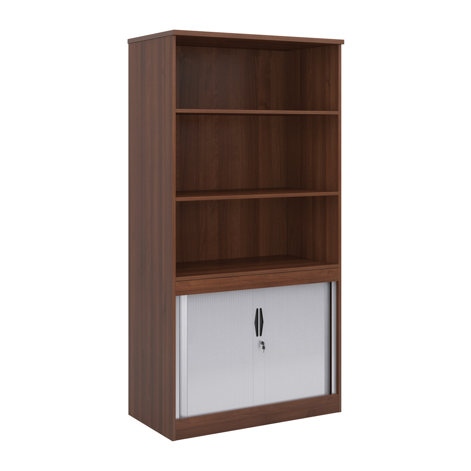 Picture of Systems combination unit with tambour doors and open top 2000mm high with 2 shelves - Walnut