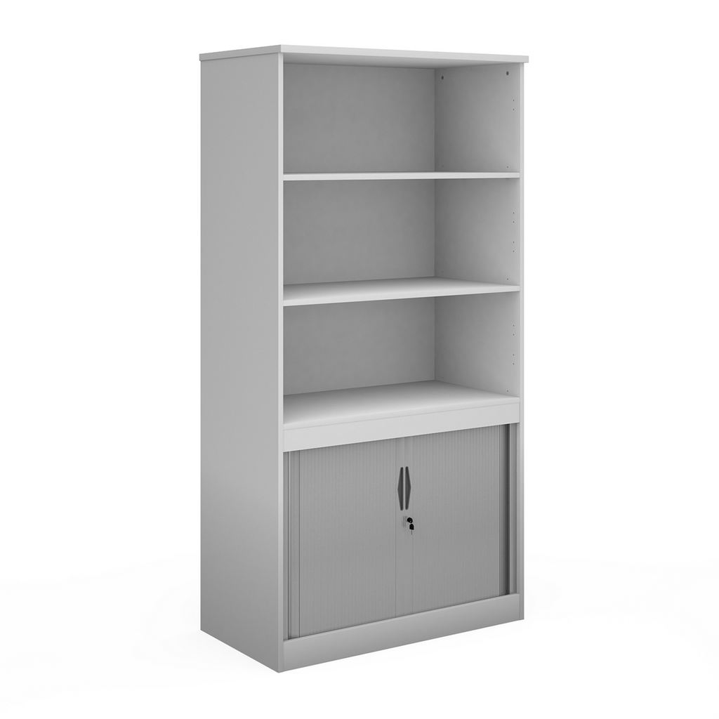 Picture of Systems combination unit with tambour doors and open top 2000mm high with 2 shelves - white