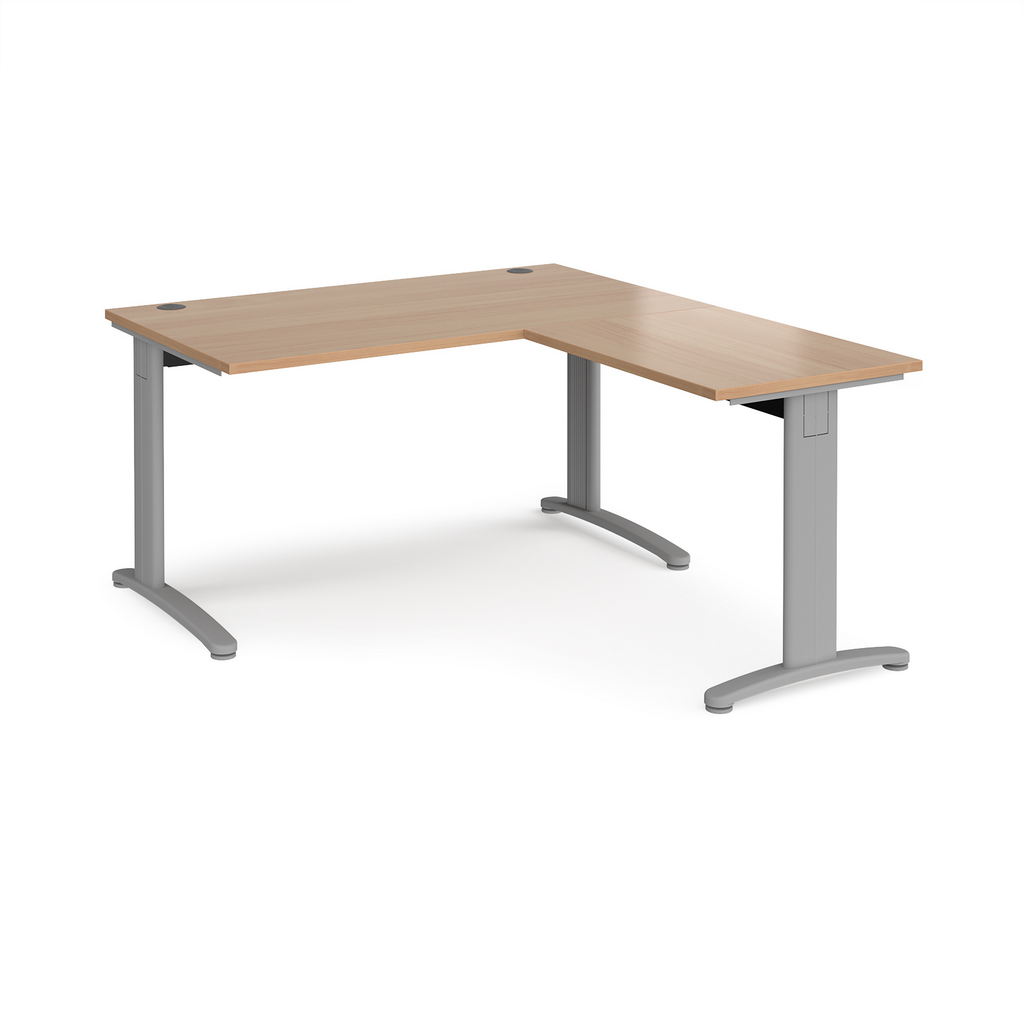 Picture of TR10 desk 1400mm x 800mm with 800mm return desk - silver frame, beech top