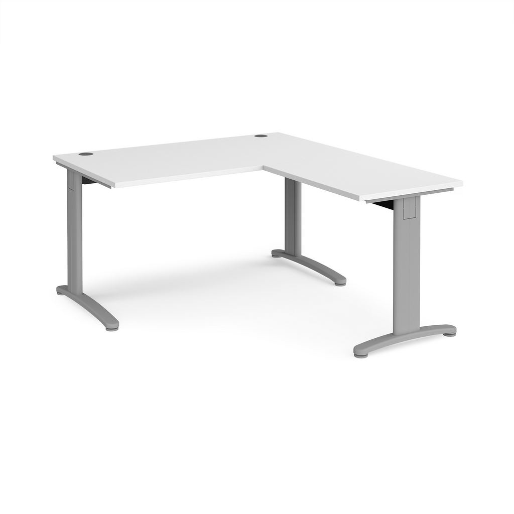 Picture of TR10 desk 1400mm x 800mm with 800mm return desk - silver frame, white top
