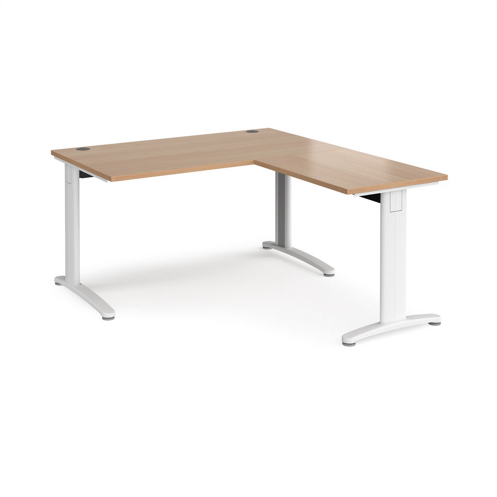 Picture of TR10 desk 1400mm x 800mm with 800mm return desk - white frame, beech top