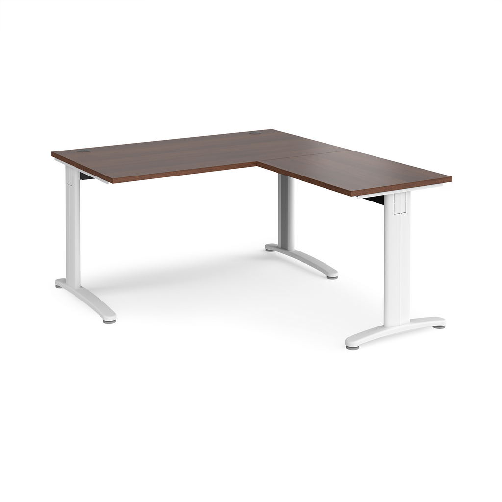Picture of TR10 desk 1400mm x 800mm with 800mm return desk - white frame, walnut top