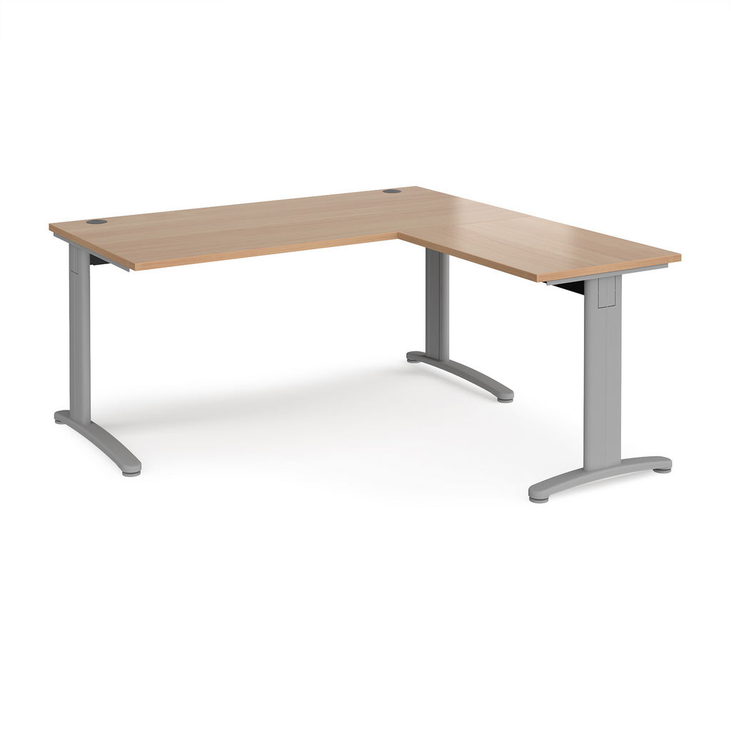 Picture of TR10 desk 1600mm x 800mm with 800mm return desk - silver frame, beech top