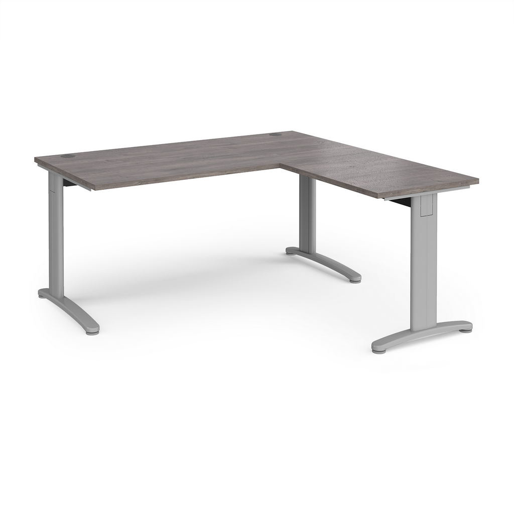 Picture of TR10 desk 1600mm x 800mm with 800mm return desk - silver frame, grey oak top