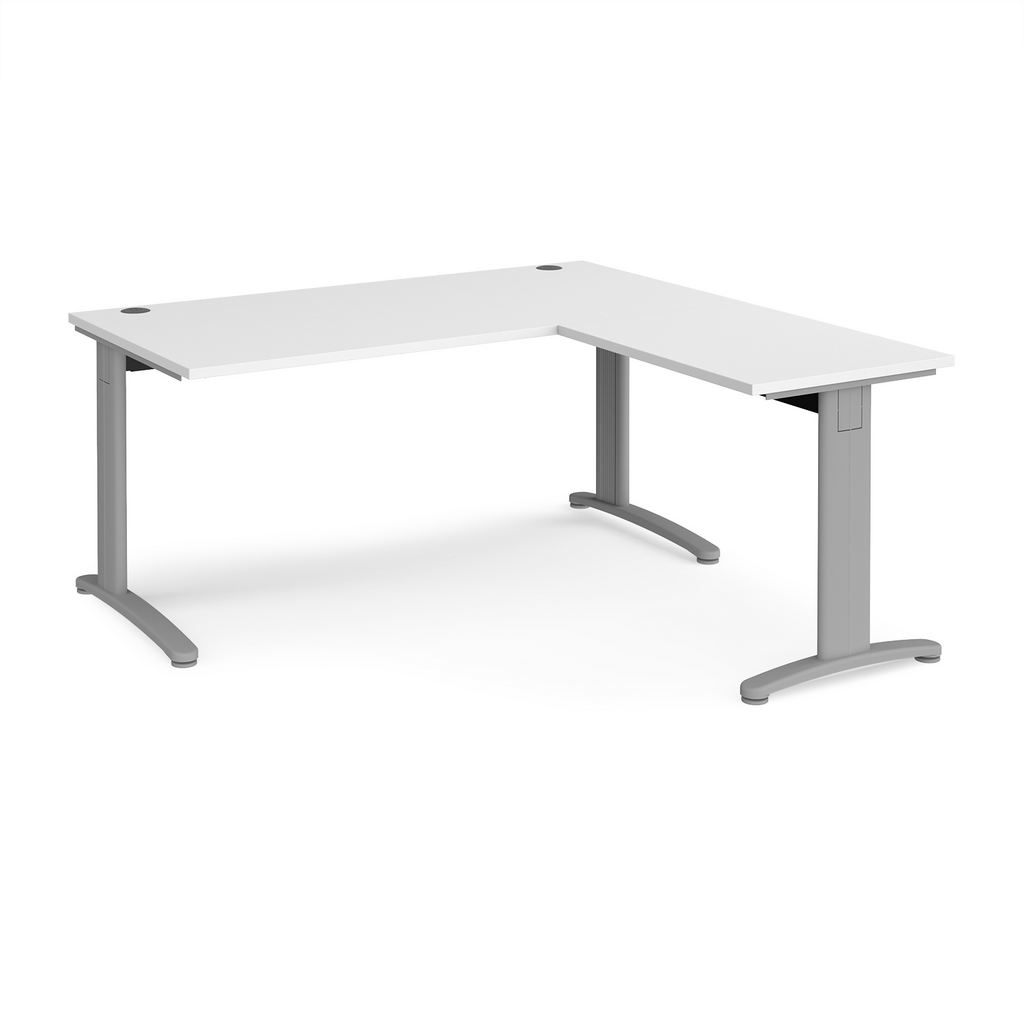 Picture of TR10 desk 1600mm x 800mm with 800mm return desk - silver frame, white top