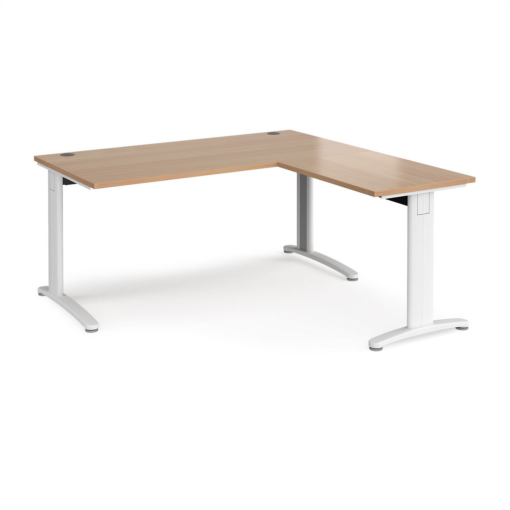 Picture of TR10 desk 1600mm x 800mm with 800mm return desk - white frame, beech top