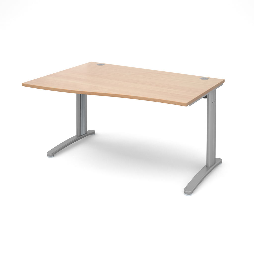 Picture of TR10 left hand wave desk 1400mm - silver frame, beech top