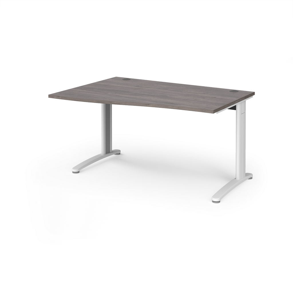 Picture of TR10 left hand wave desk 1400mm - white frame, grey oak top