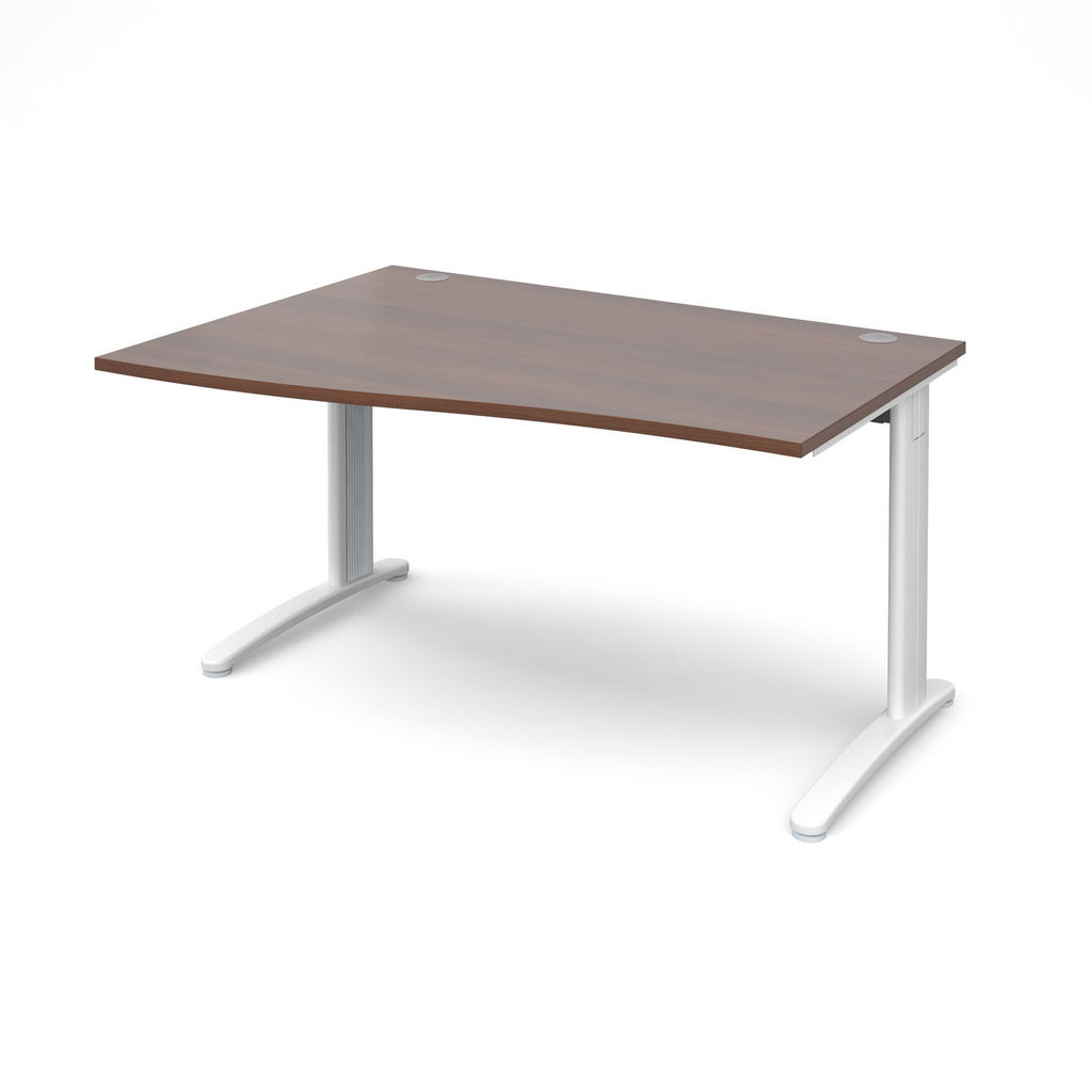 Picture of TR10 left hand wave desk 1400mm - white frame, walnut top