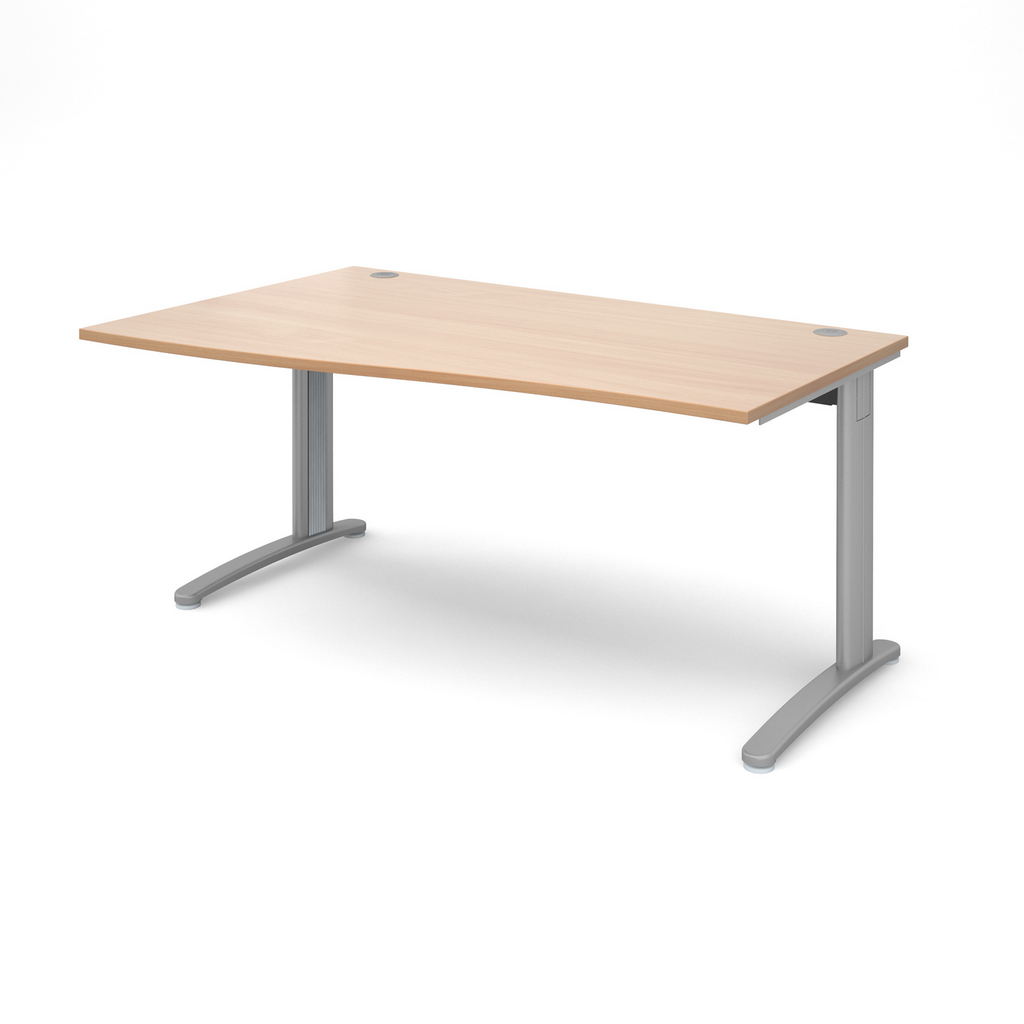 Picture of TR10 left hand wave desk 1600mm - silver frame, beech top