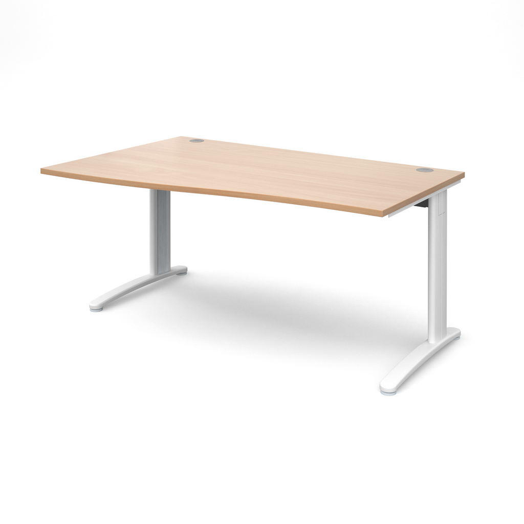 Picture of TR10 left hand wave desk 1600mm - white frame, beech top