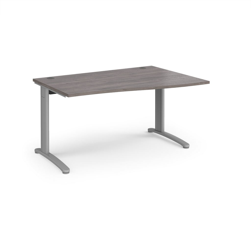 Picture of TR10 right hand wave desk 1400mm - silver frame, grey oak top