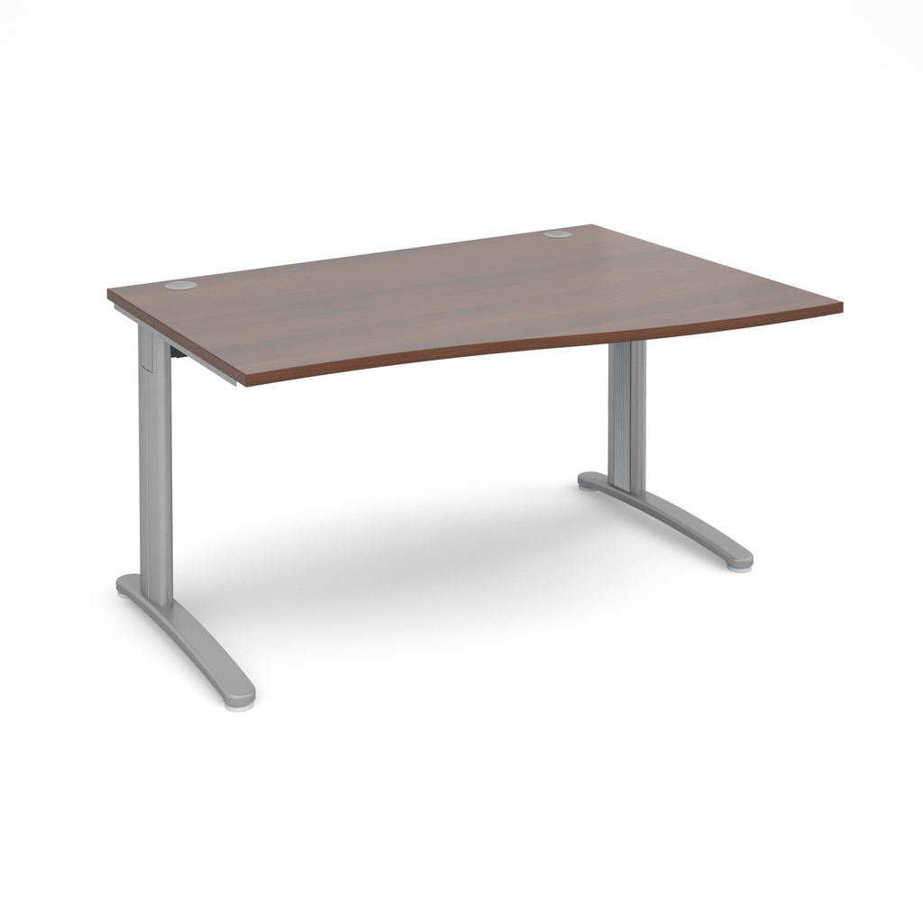 Picture of TR10 right hand wave desk 1400mm - silver frame, walnut top