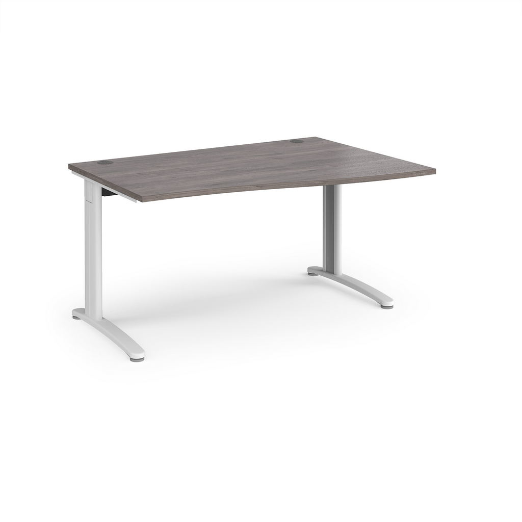 Picture of TR10 right hand wave desk 1400mm - white frame, grey oak top