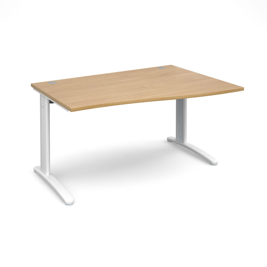 Picture of TR10 right hand wave desk 1400mm - white frame, oak top