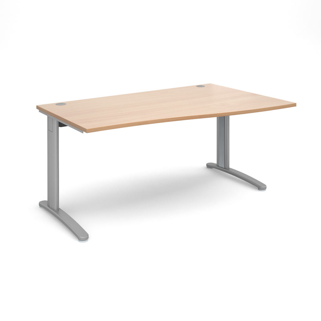 Picture of TR10 right hand wave desk 1600mm - silver frame, beech top
