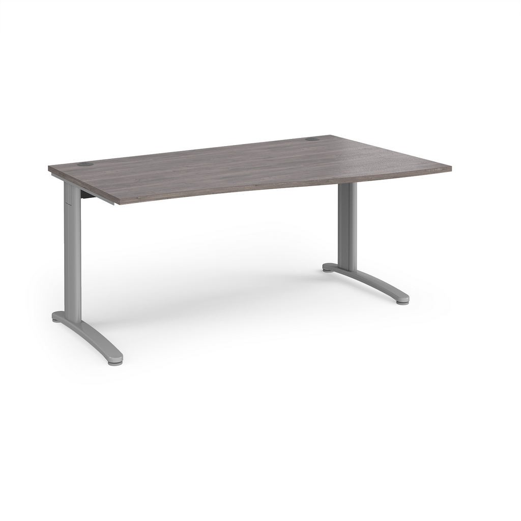 Picture of TR10 right hand wave desk 1600mm - silver frame, grey oak top