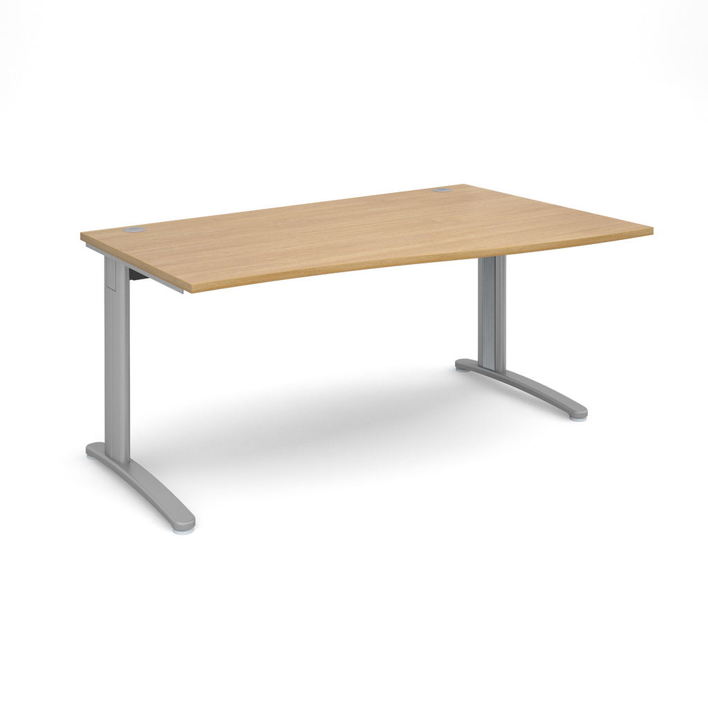 Picture of TR10 right hand wave desk 1600mm - silver frame, oak top