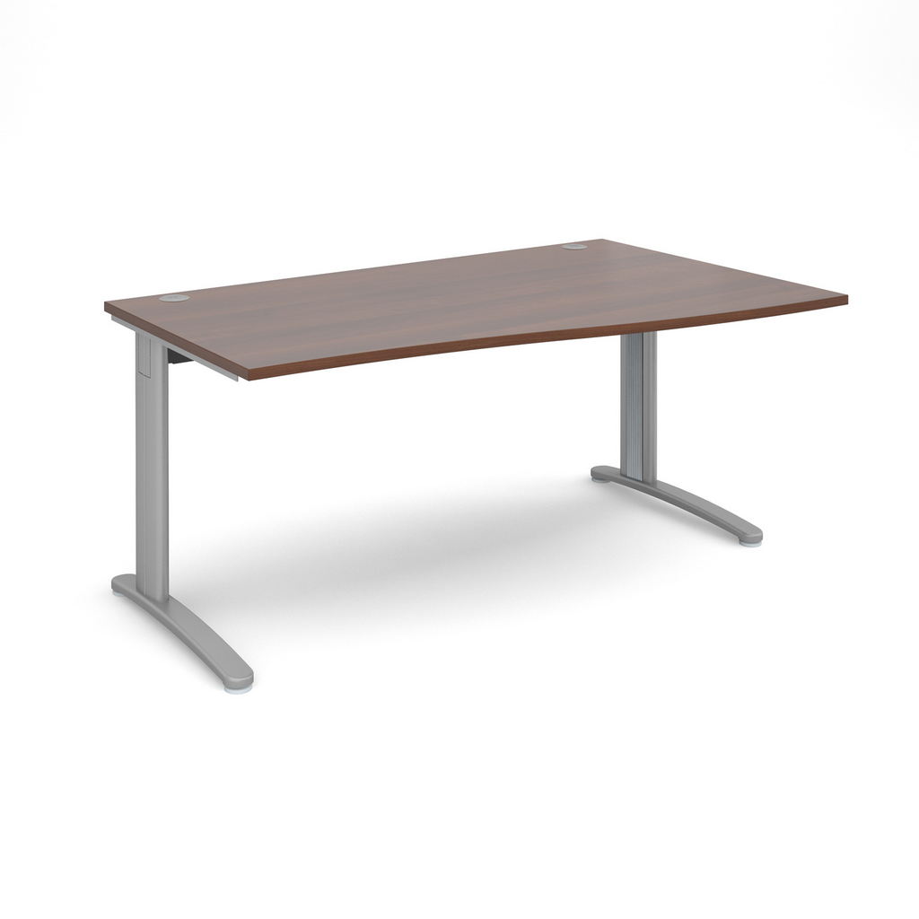 Picture of TR10 right hand wave desk 1600mm - silver frame, walnut top
