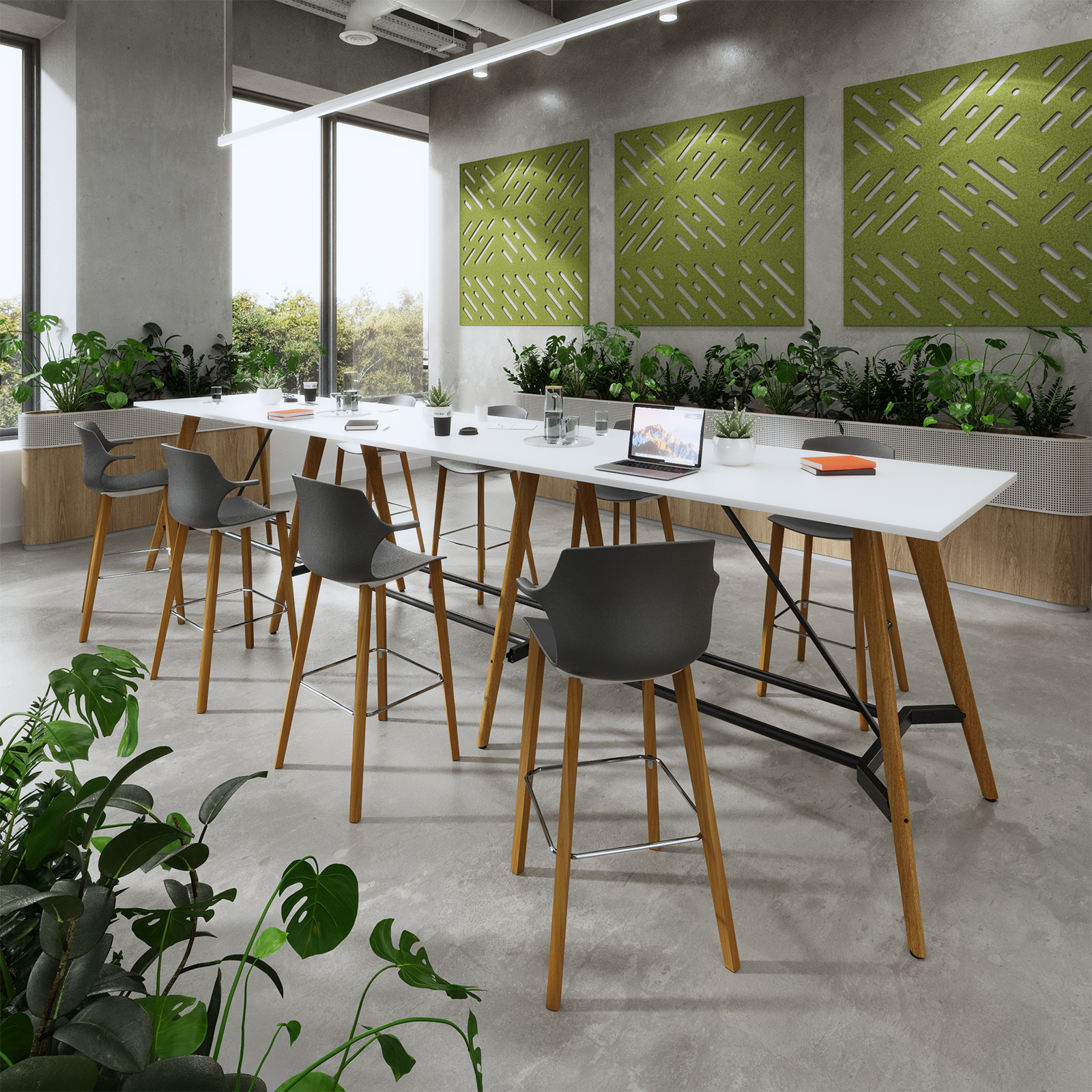 Picture of Unity circular dining table 1400dia with solid oak leg in Kendal oak