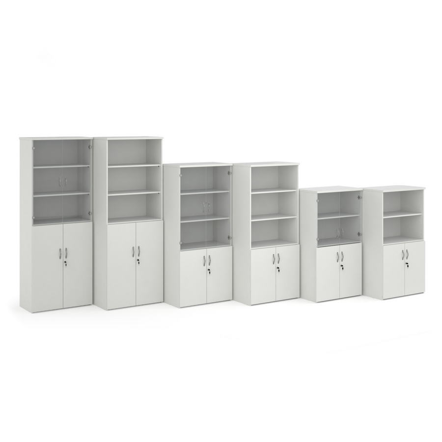 Picture of Universal combination unit with glass upper doors 1440mm high with 3 shelves - white