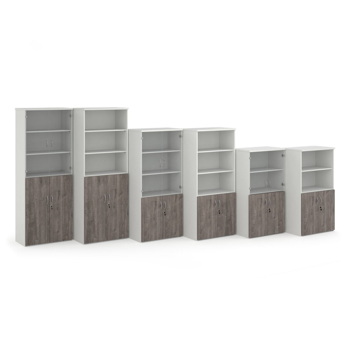 Picture of Duo combination unit with glass upper doors 1440mm high with 3 shelves - white with grey oak lower doors