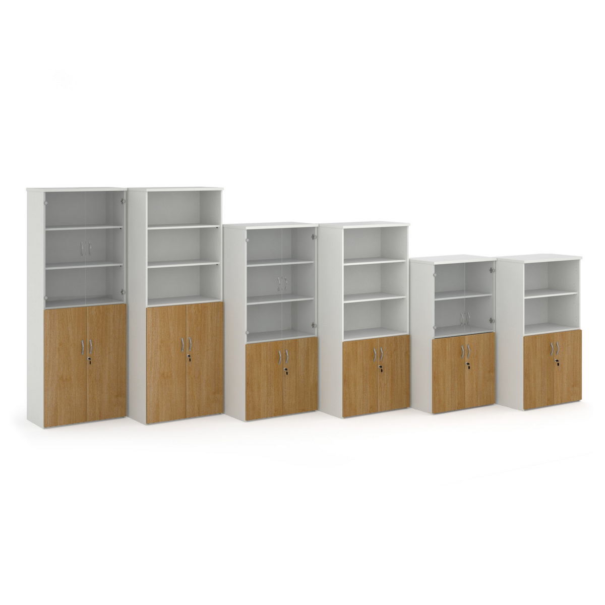 Picture of Duo combination unit with glass upper doors 1440mm high with 3 shelves - white with oak lower doors