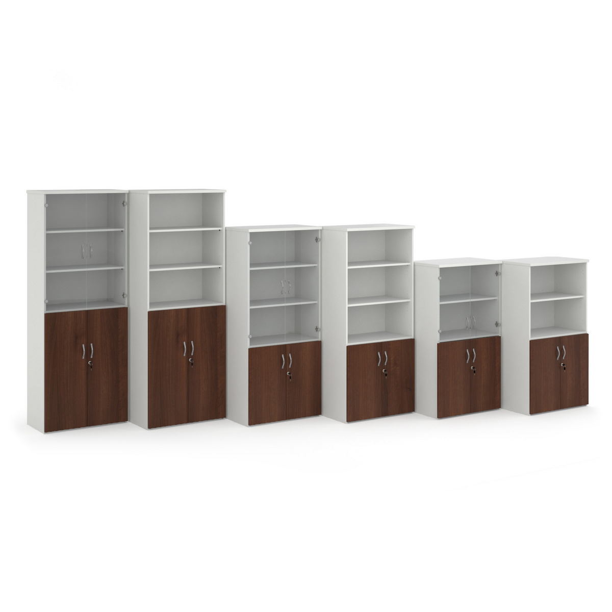 Picture of Duo combination unit with open top 2140mm high with 5 shelves - white with walnut lower doors