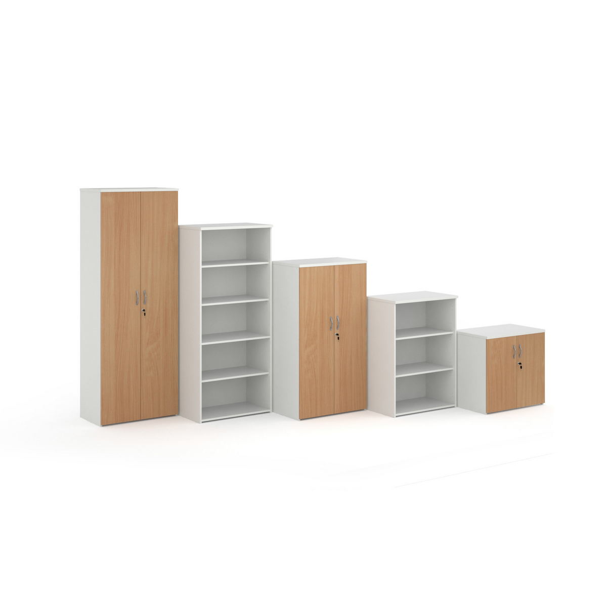 Picture of Duo double door cupboard 1790mm high with 4 shelves - white with beech doors