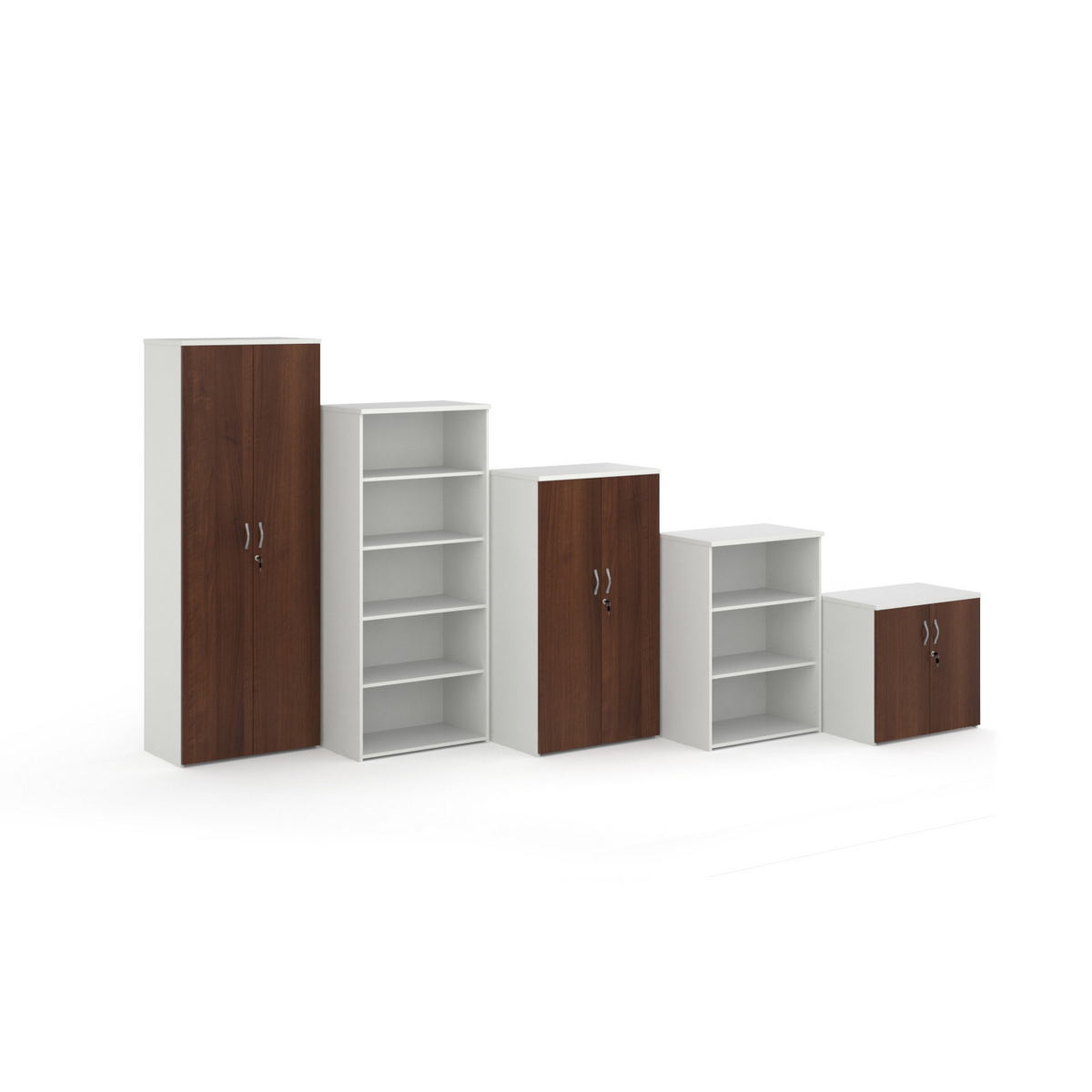 Picture of Duo double door cupboard 1790mm high with 4 shelves - white with walnut doors