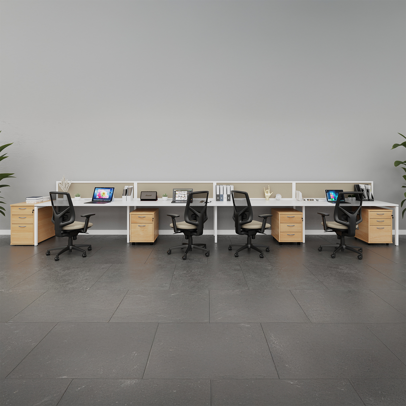 Picture of Mobile 2 drawer pedestal with silver handles 600mm deep - Grey Oak