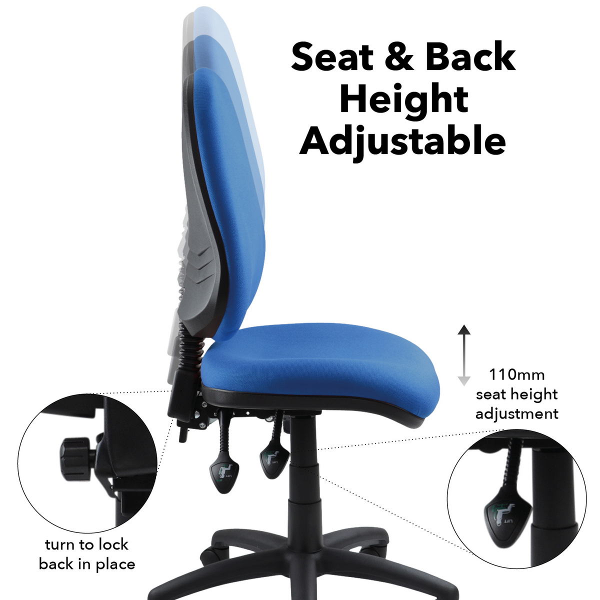 Picture of Vantage 200 3 lever asynchro operators chair with no arms - blue