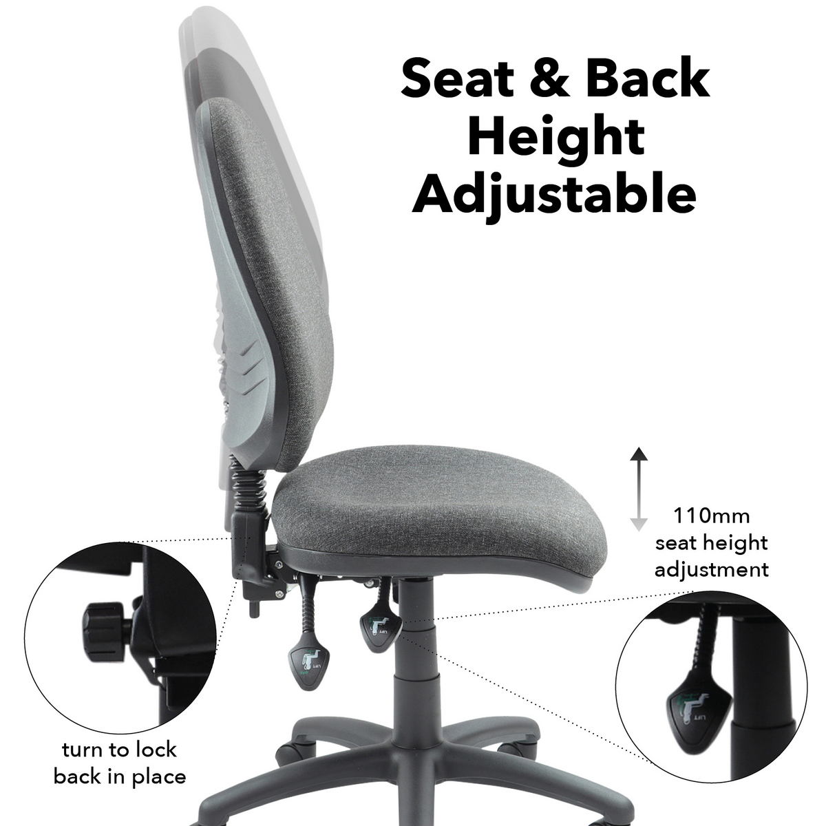 Picture of Vantage 200 3 lever asynchro operators chair with no arms - charcoal