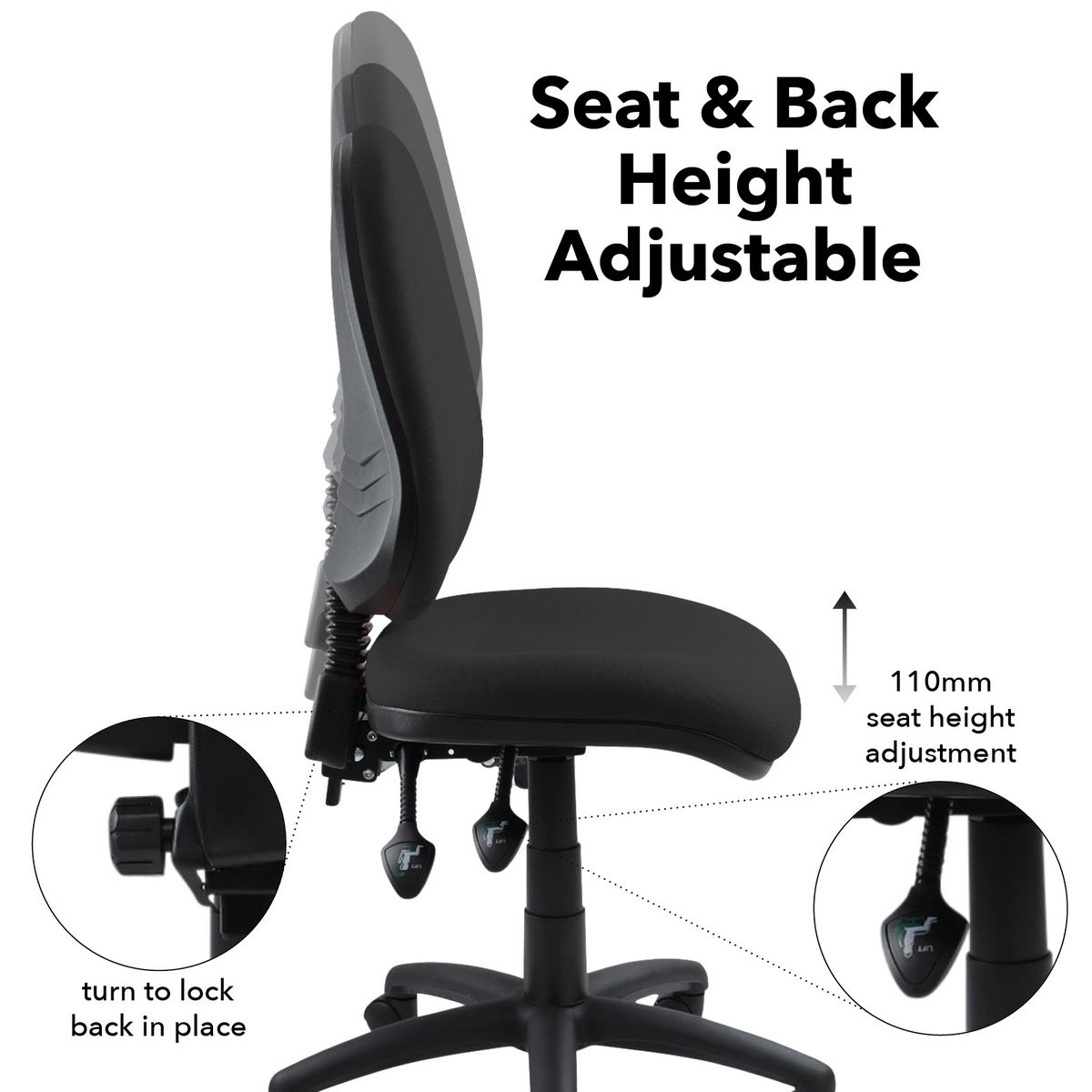 Picture of Vantage 200 3 lever asynchro operators chair with no arms - black