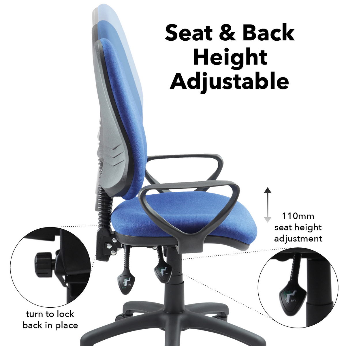 Picture of Vantage 200 3 lever asynchro operators chair with fixed arms - blue