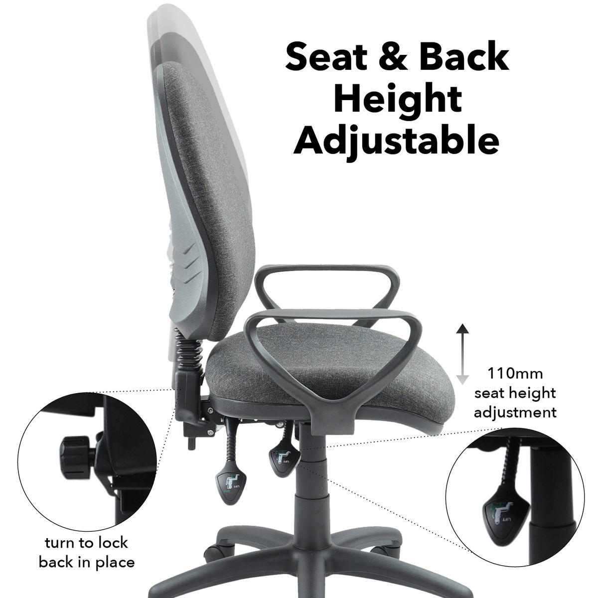 Picture of Vantage 200 3 lever asynchro operators chair with fixed arms - charcoal