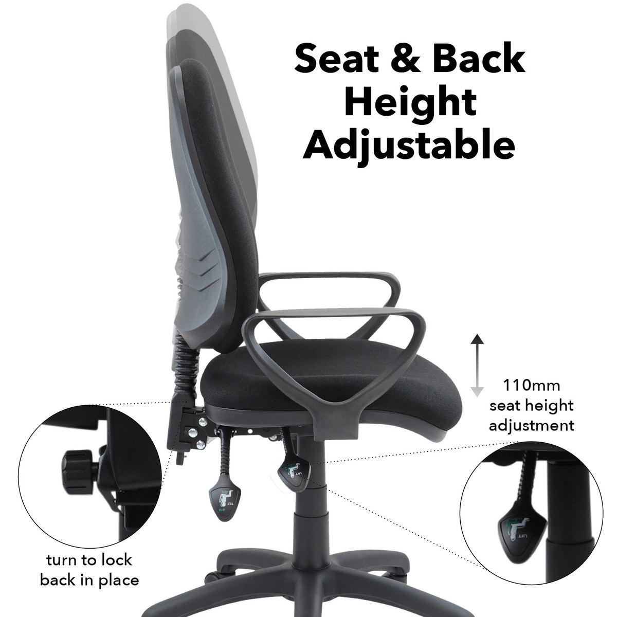 Picture of Vantage 200 3 lever asynchro operators chair with fixed arms - black