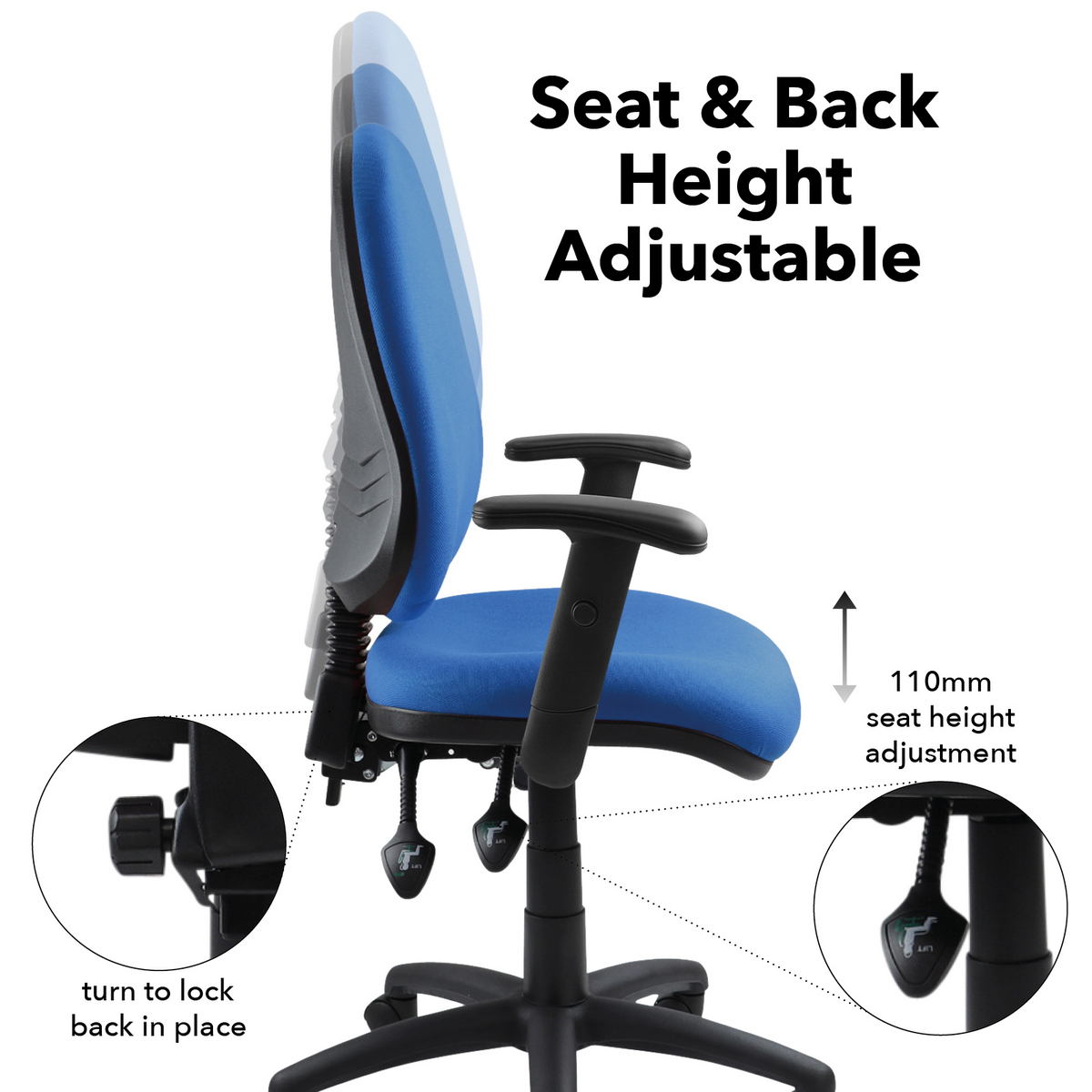 Picture of Vantage 200 3 lever asynchro operators chair with adjustable arms - blue